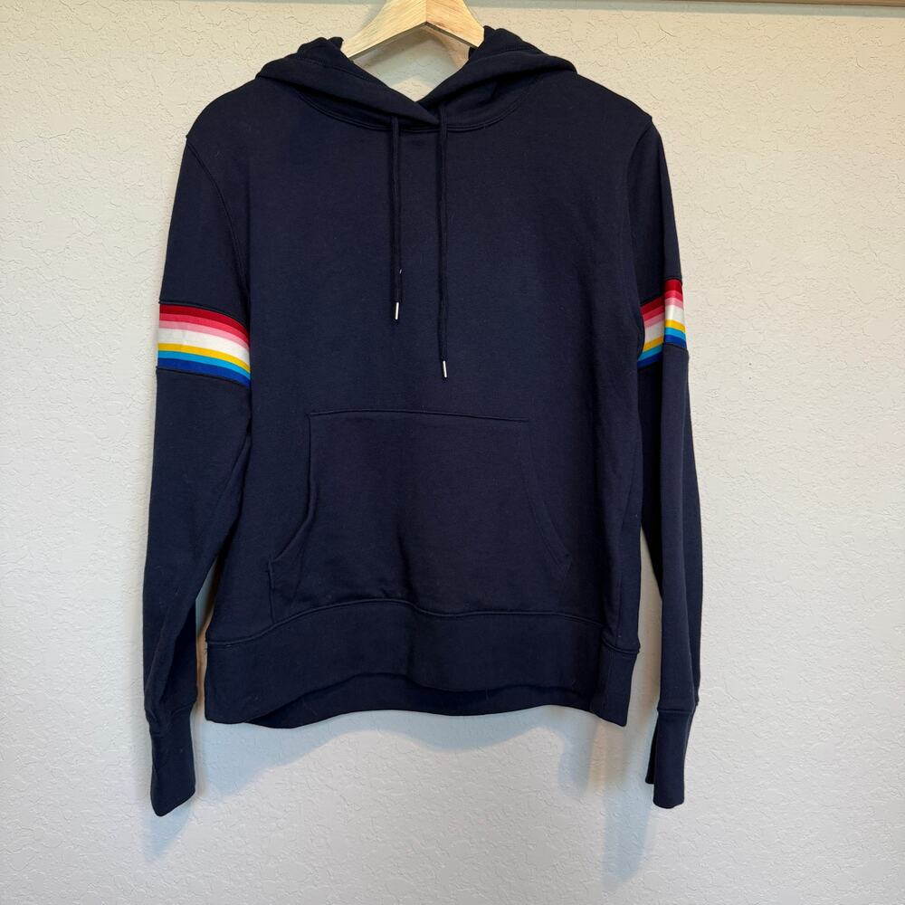 Women's‎ Gap Navy Pullover Hoodie with Striped Detailing on Sleeve Size M